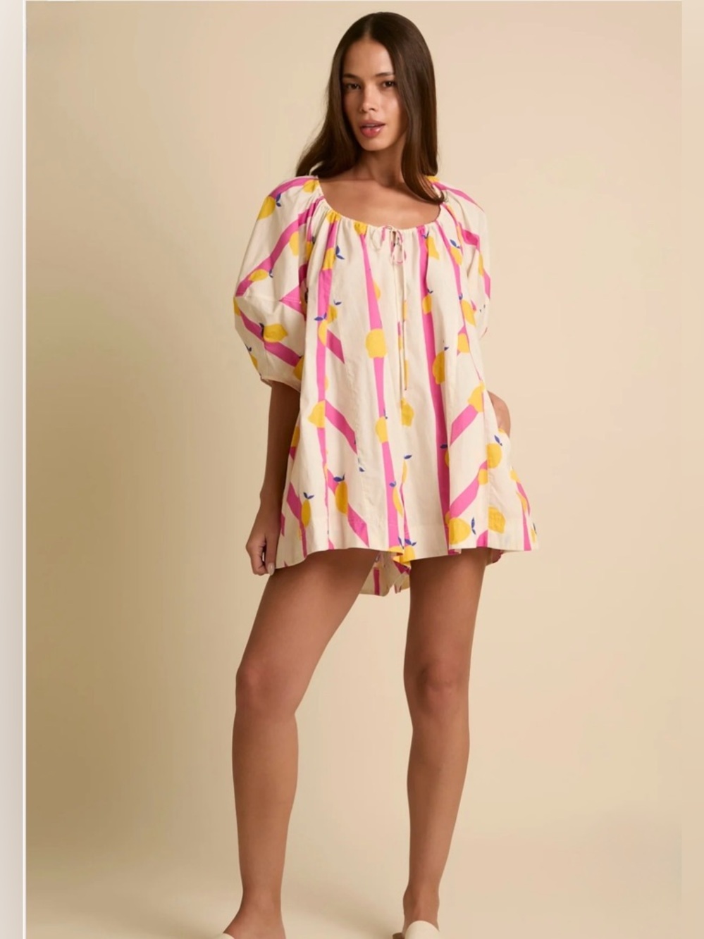 Fantastic Fawn Pink, Yellow & Blue Striped Lemon Romper